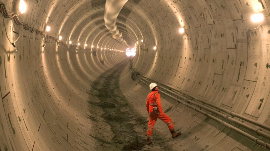 Construction worker in tunnel