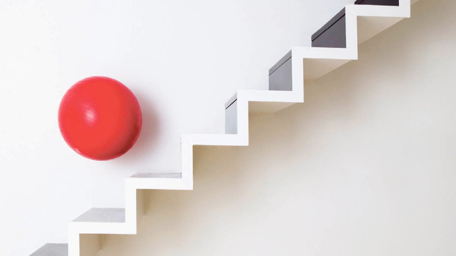 Ball bouncing down stairs