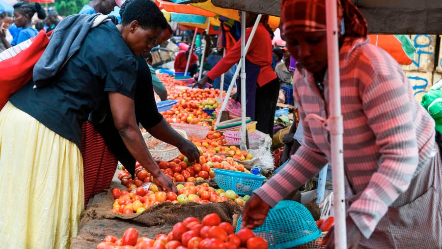 Fruit and vegetable stall at the Kawangware market on the outskirts of Nairobi