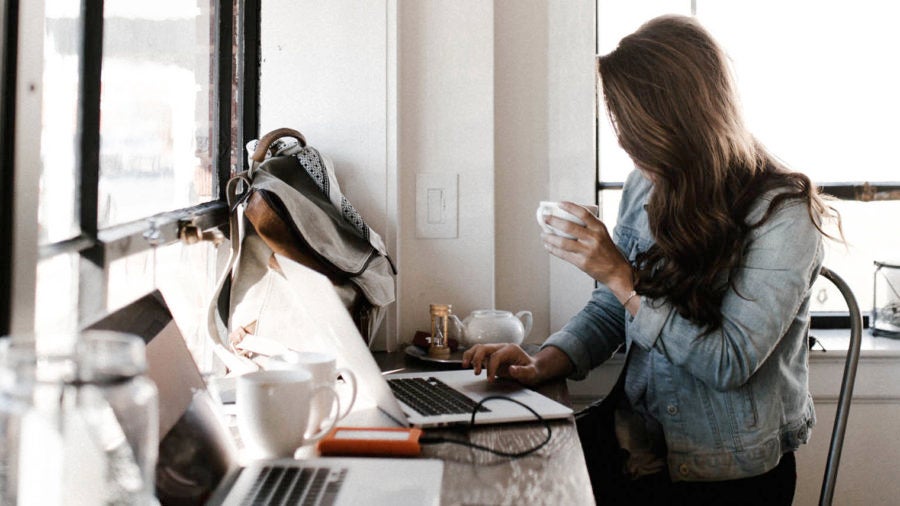 Woman working in coffee shop