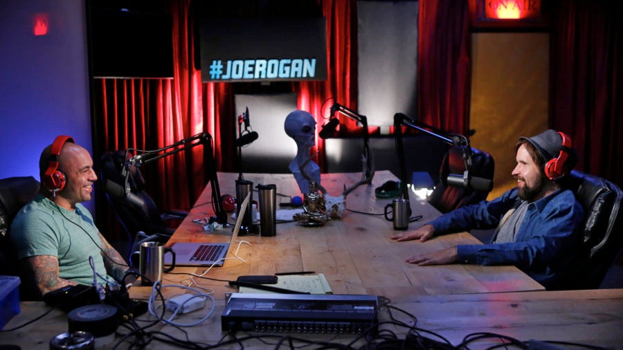 joe rogan recording his podcast in studio