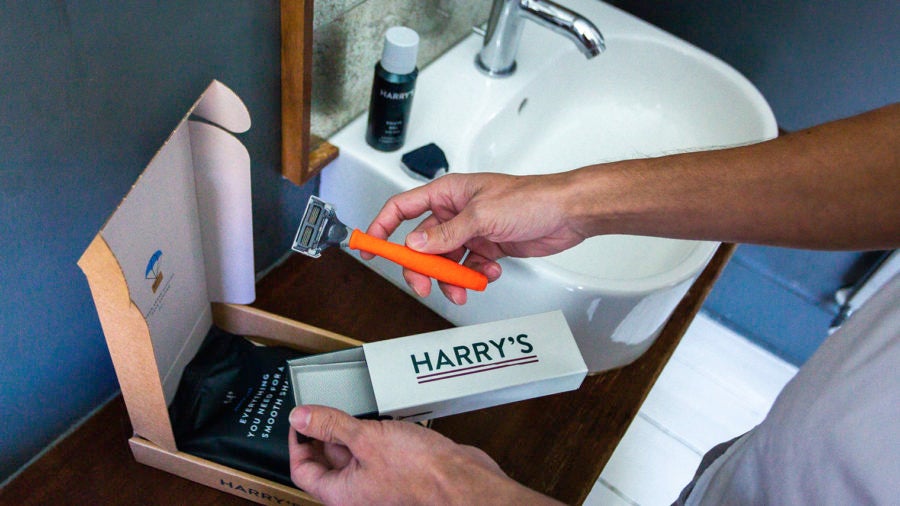 D2C subscription shaving box Harry's being opened