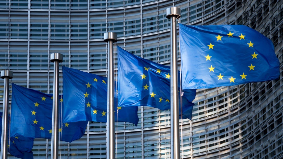 EU flags in front of European Commission building