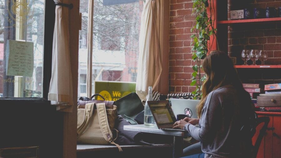 Employee working flexibly from her home