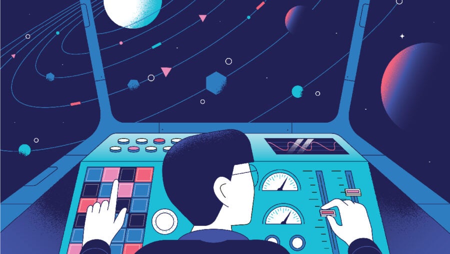 Illustration showing a person navigating the 'outer space' of AI implementation